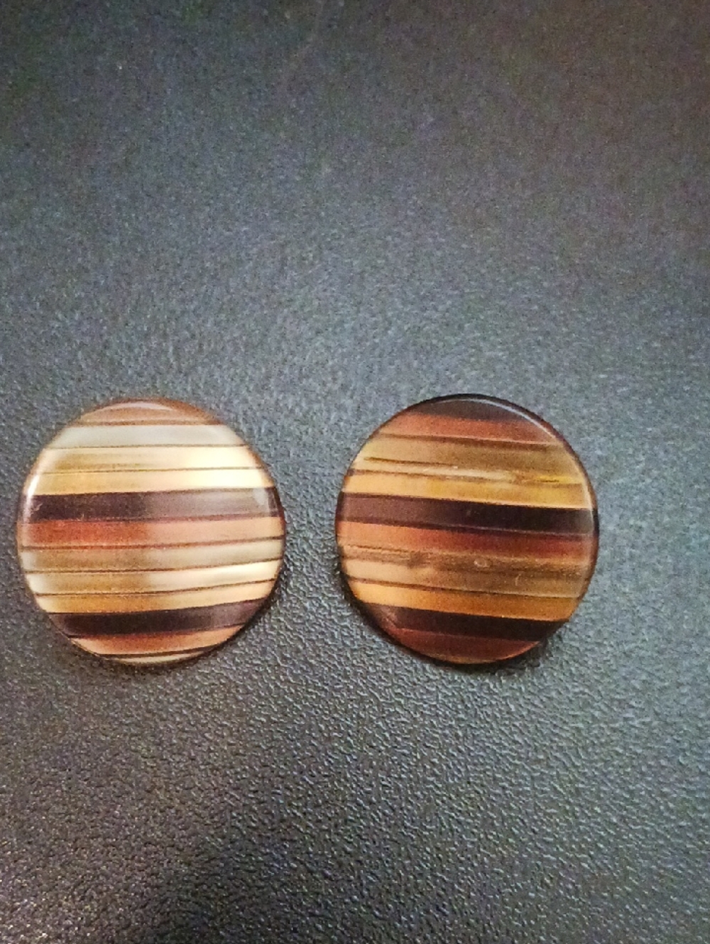 Striped Round Clip-on Earrings in Brown & Tan
